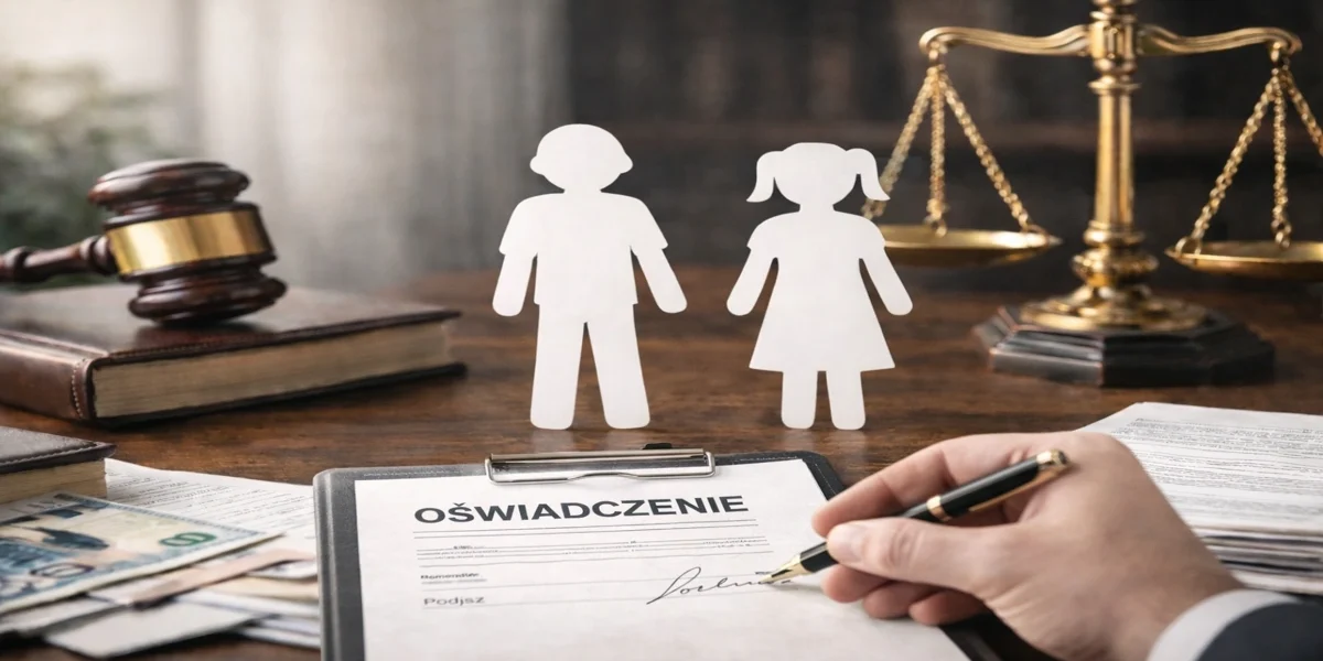 Zastępcze oświadczenia za małoletnie dzieci – symboliczna rodzina z dzieckiem oraz podpisywanie oświadczenia przy wadze sprawiedliwości, pomoc prawna adwokata w Ostrołęce
